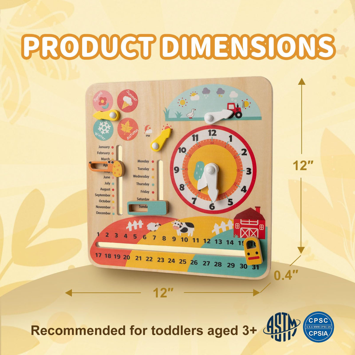HONEY JOY Montessori Busy Board, Wooden Toddler Calendar w/Clock, Seasons, Weathers, Days, Weeks, Months, Sensory Fidget Activity Board for Fine Motor