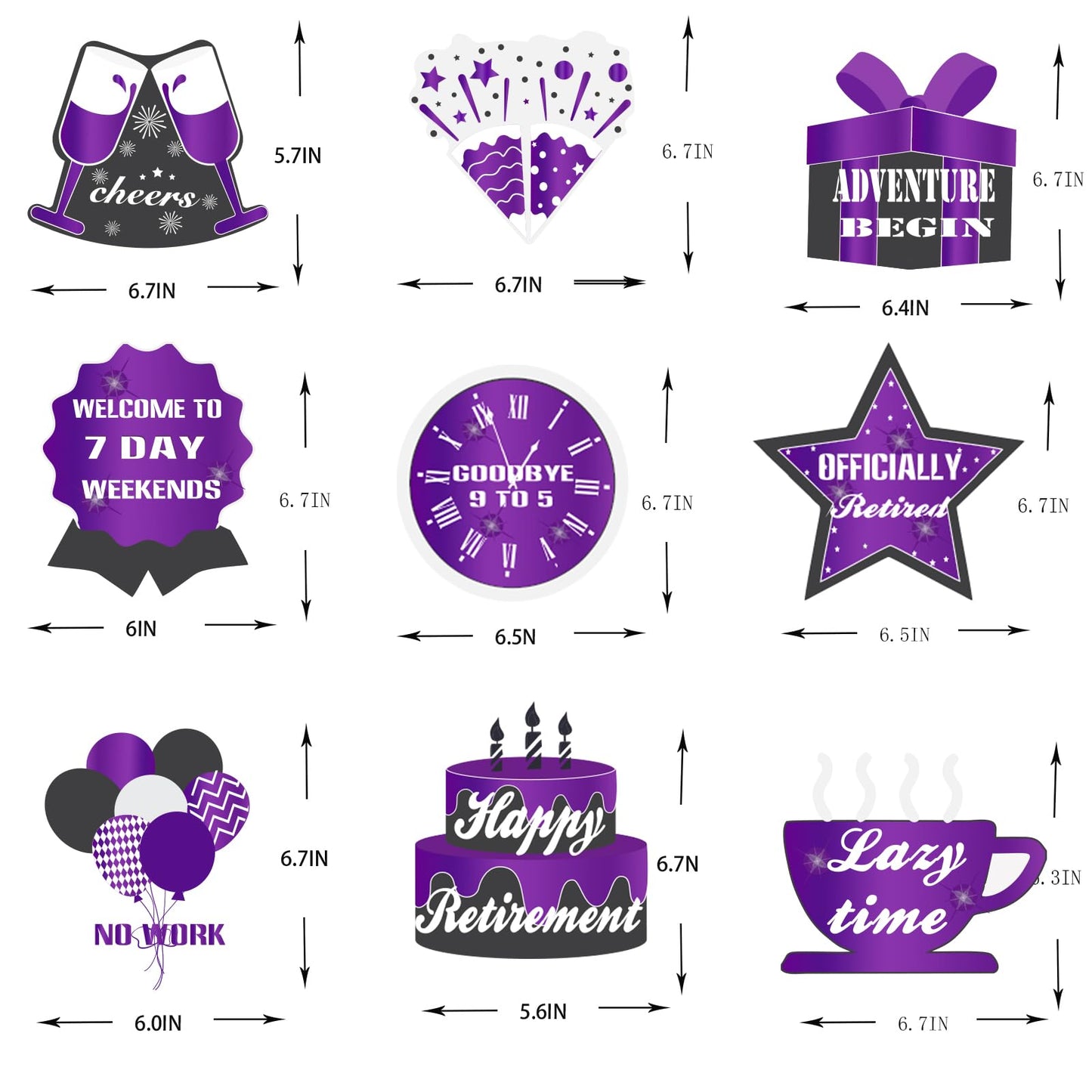 WINPOGEE 9Pcs Purple Black Happy Retirement Decorations Table Honeycomb Centerpieces Party Supplies Adventure Awaits Sign for Men Retired Decor
