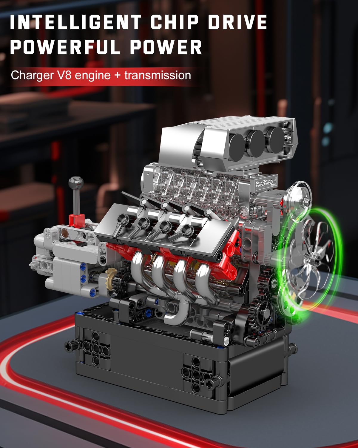 Mould King 10225 V8 Engine Model kit That Runs- Build Your Own STEM V8 Model Engine with Transmission, 8-Cylinder Car Engine kit Building Engineering