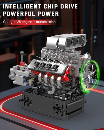 Mould King 10225 V8 Engine Model kit That Runs- Build Your Own STEM V8 Model Engine with Transmission, 8-Cylinder Car Engine kit Building Engineering