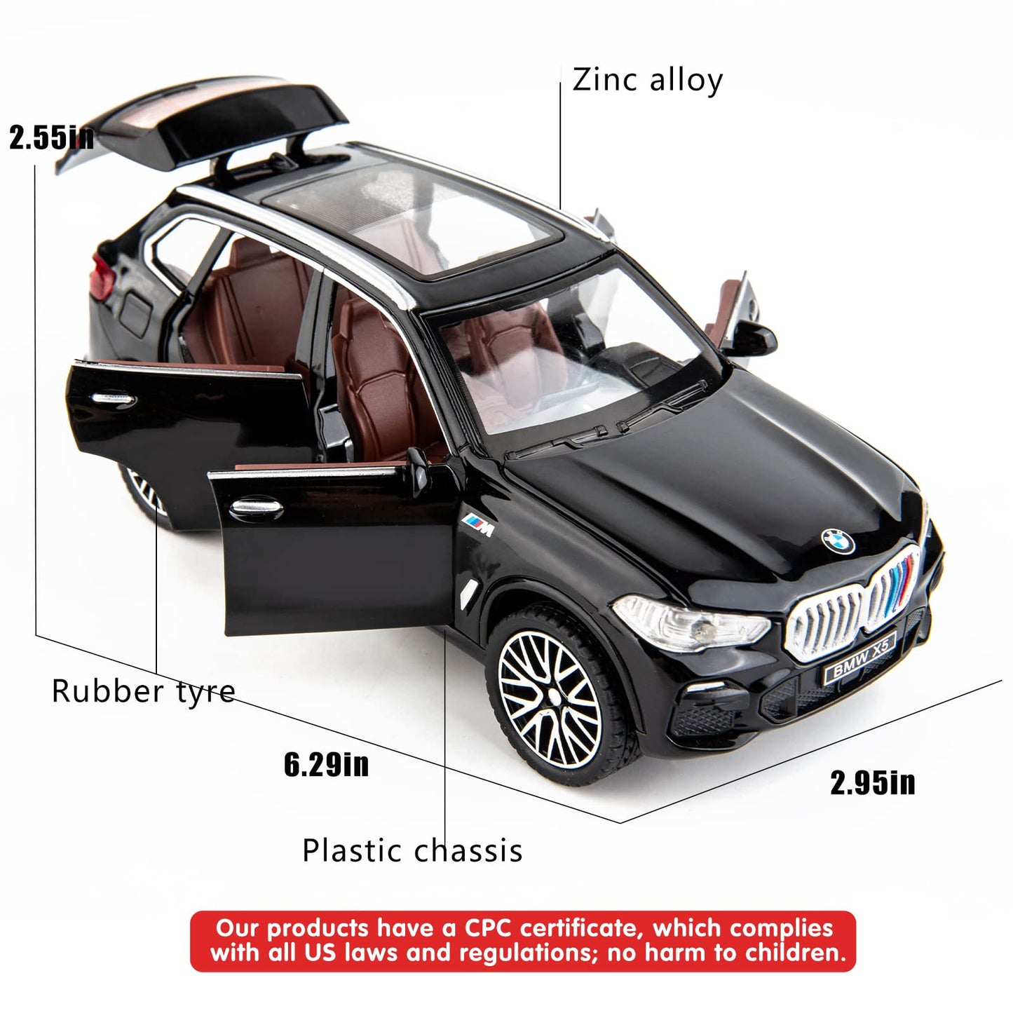 BDTCTK 1:32 Comapatible for X5 SUV Model Car Toy, Zinc Alloy Pull Back Toy car with Sound and Light for Kids Boy Girl Gift(Black)