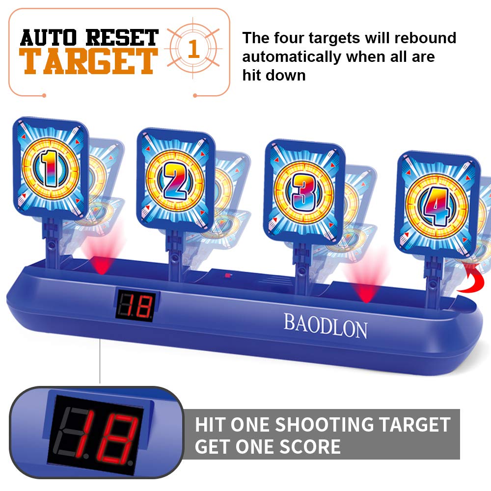 BAODLON Digital Shooting Targets with Foam Dart Toy Gun, Electronic Scoring Auto Reset 4 Targets, Shooting Game Toys Gifts for Age of 5, 6, 7, 8, 9