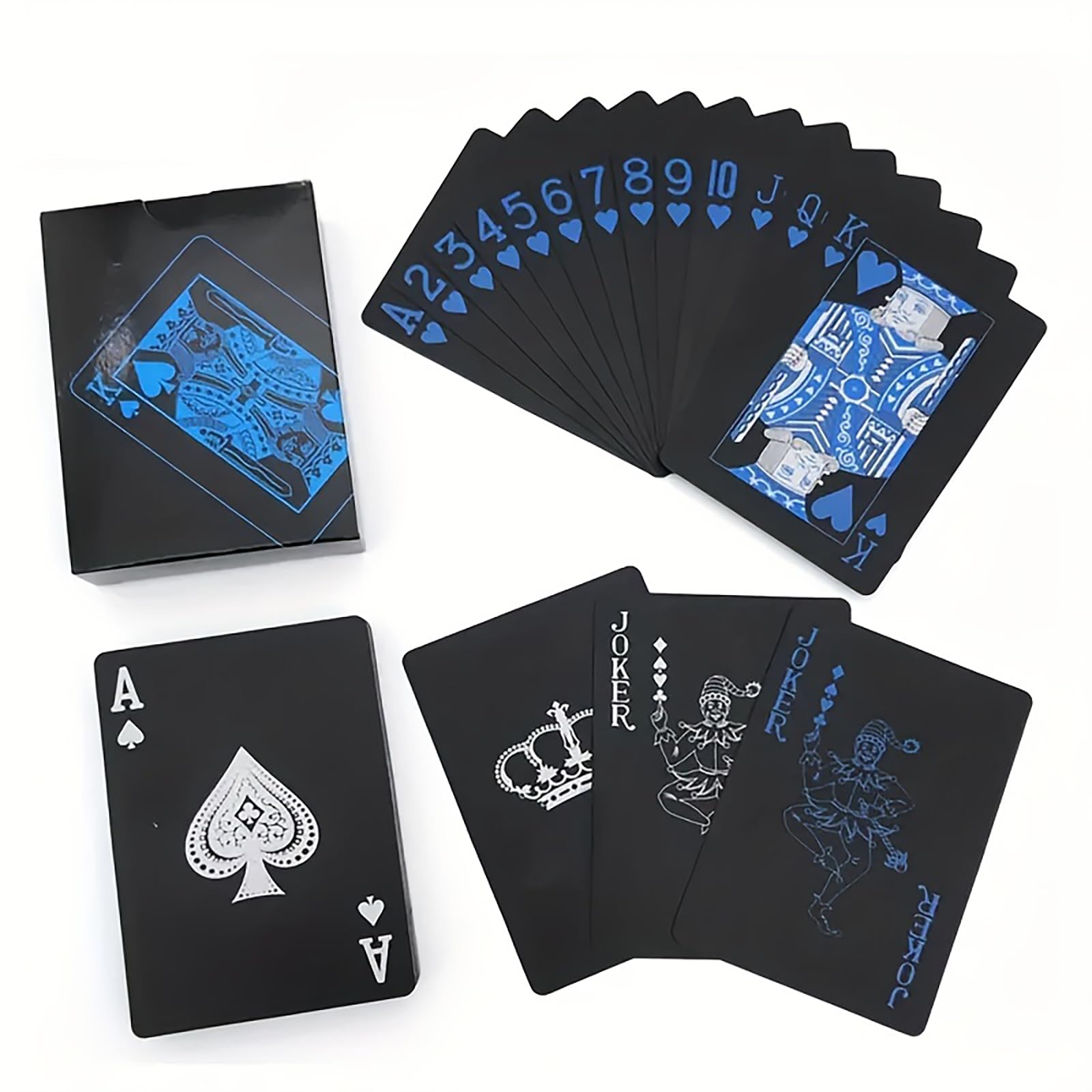 zeamas 1pc Waterproof Plastic Poker Playing Cards PET Table Games Halloween/Thanksgiving Day (Blue x Silver)