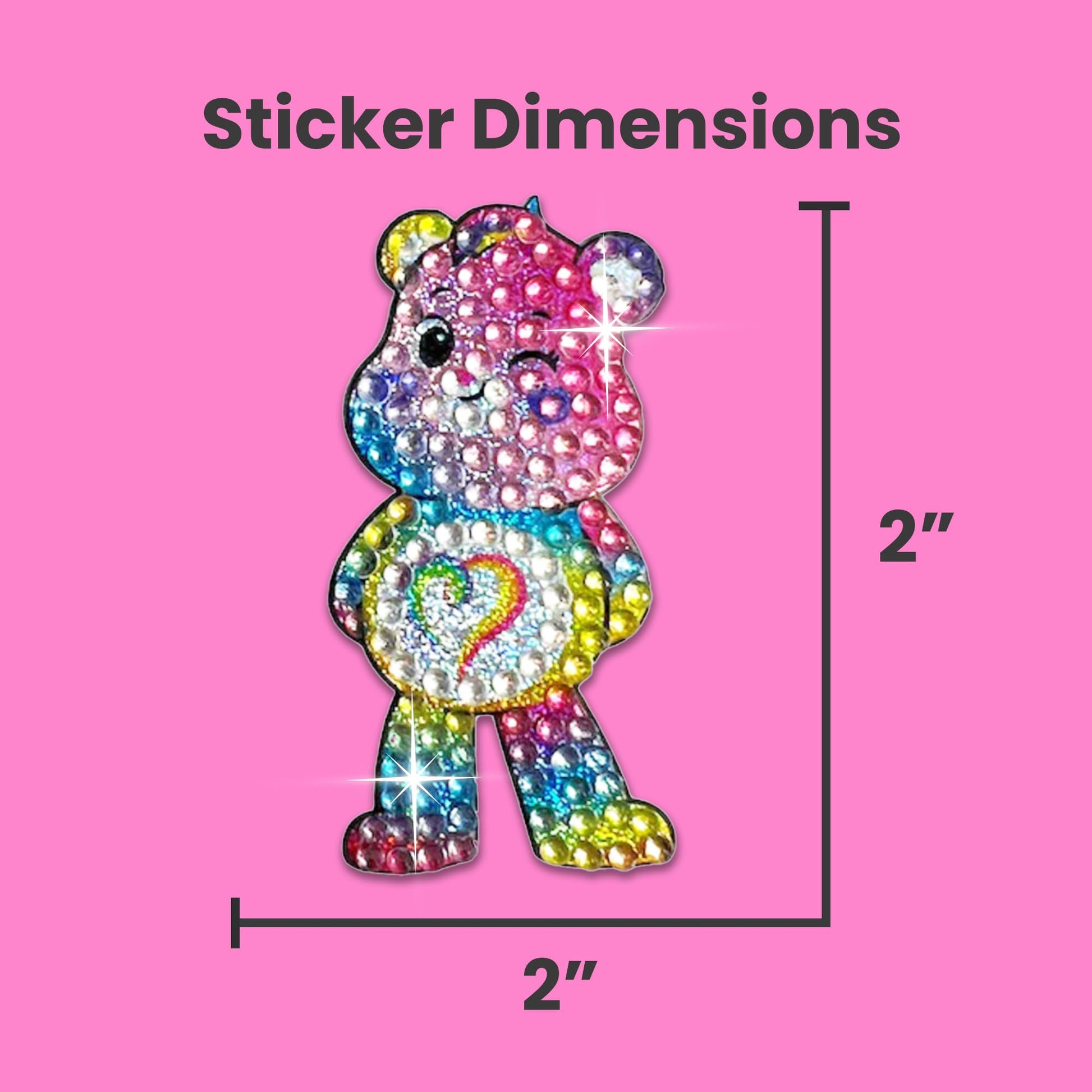StickerBeans® Rhinestone Stickers - Care Bears Sticker Pack, 2” x 2” Each, Unique Sparkly Cut-to-Shape for Collecting, Trading, Decorating Laptops