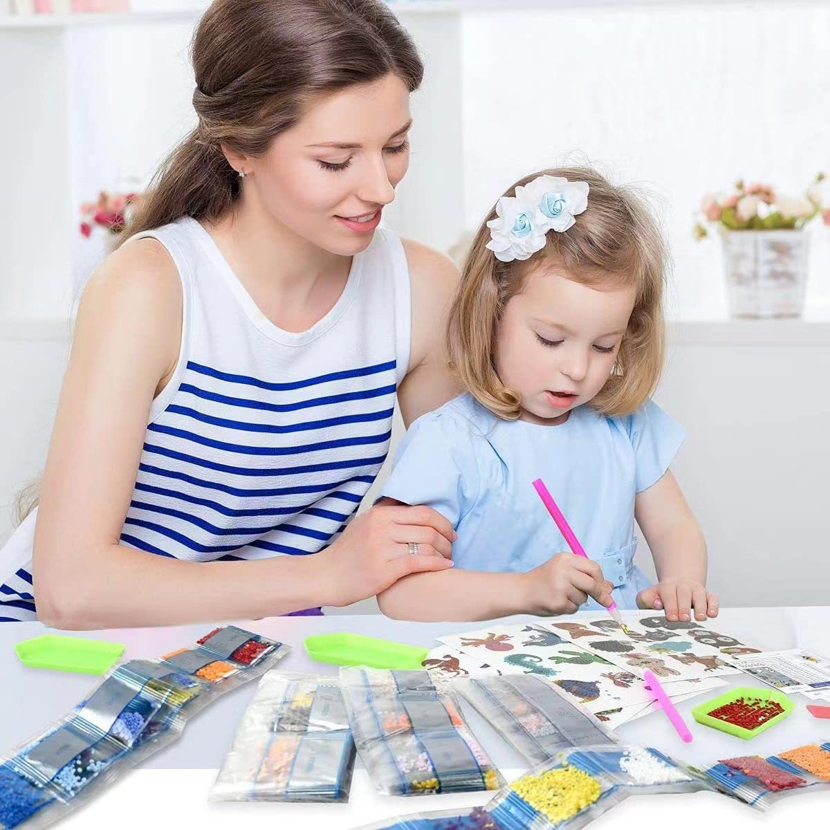PICNICFUN Diamond Kits Stickers for Kids,24 PCS 5D DIY Cute Cartoon Characters and Animals Handmade Digital Paint Rhinestone Mosaic Sticker Making