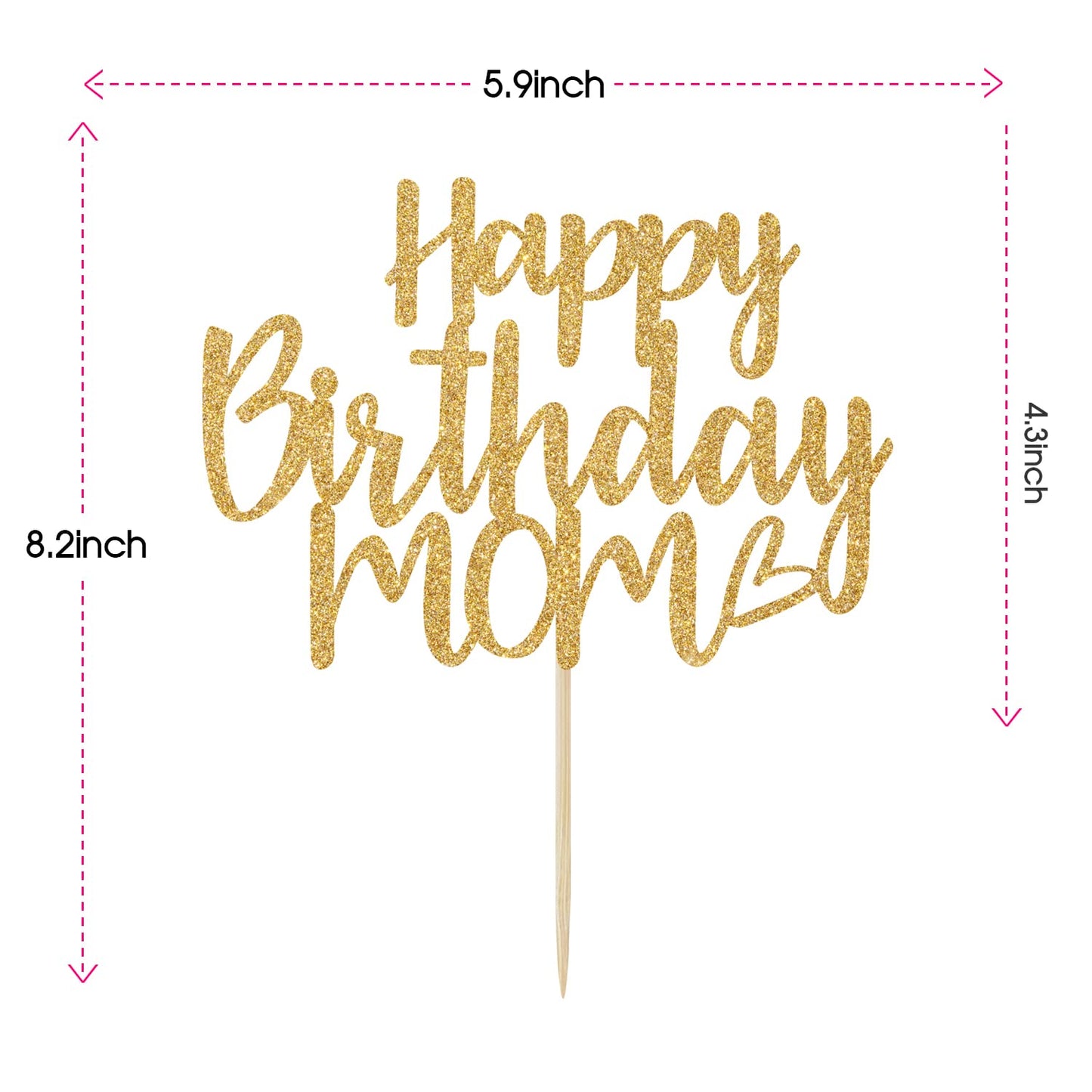 Gold Glitter Happy Birthday Mom Cake Topper - Best Mom Ever, Happy Mothers Day Decorations