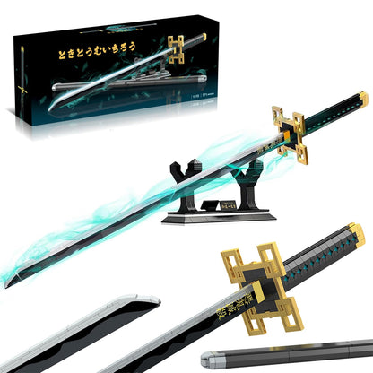 HIGH GODO Demon Anime Sword Building Set, 40in Tokitou Muichirou Sword Set with Scabbard and Stand, Cosplay Anime Katana Sword Building Blocks