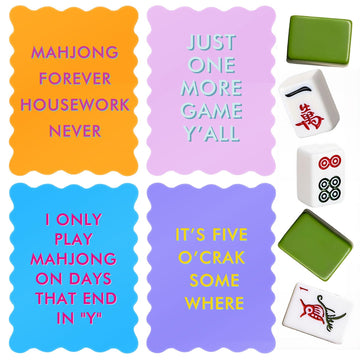 Maitys 4 Pcs Color Mahjong Shuffler Cards with Funny Sayings for Mixing Shuffling Tiles Thick PVC Shufflers with Wavy Scalloped Edges Mahjong