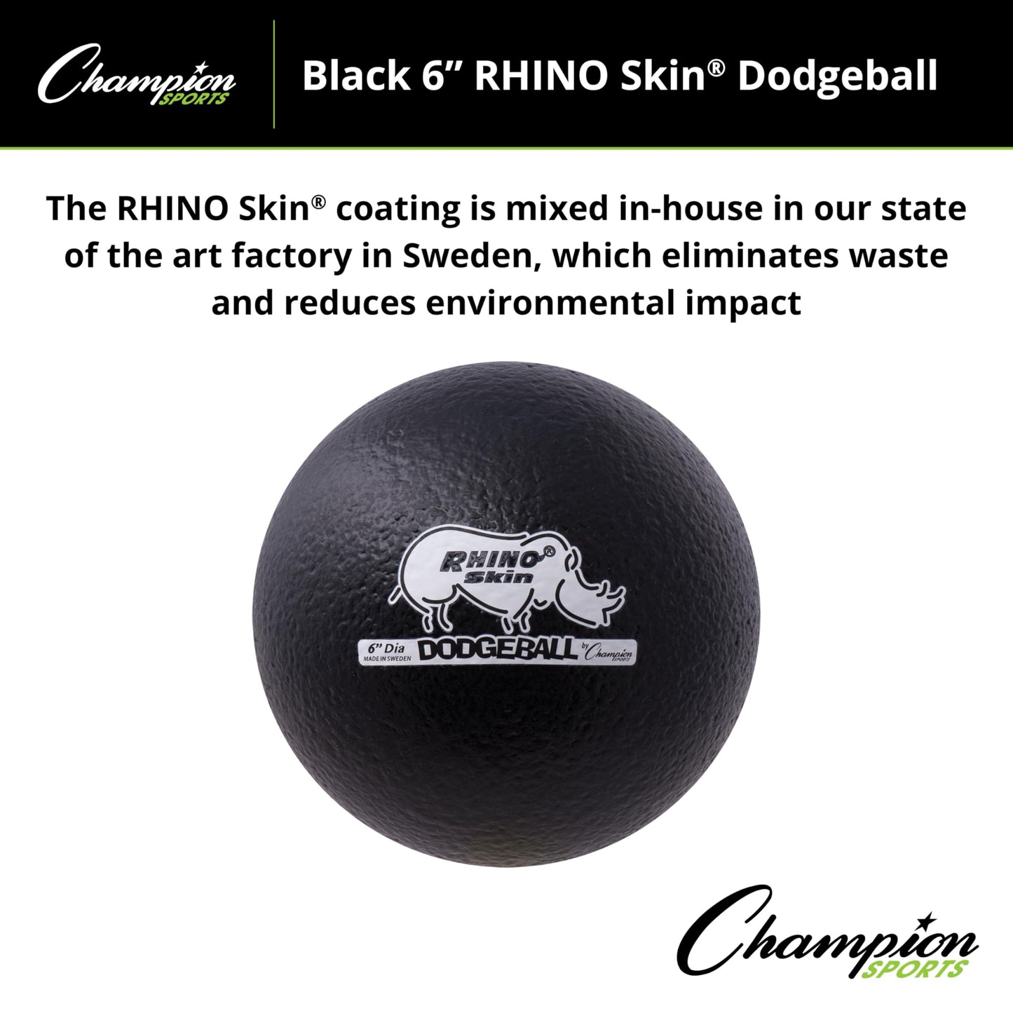Champion Sports Rhino Skin Dodgeball , Black, 6 Inch