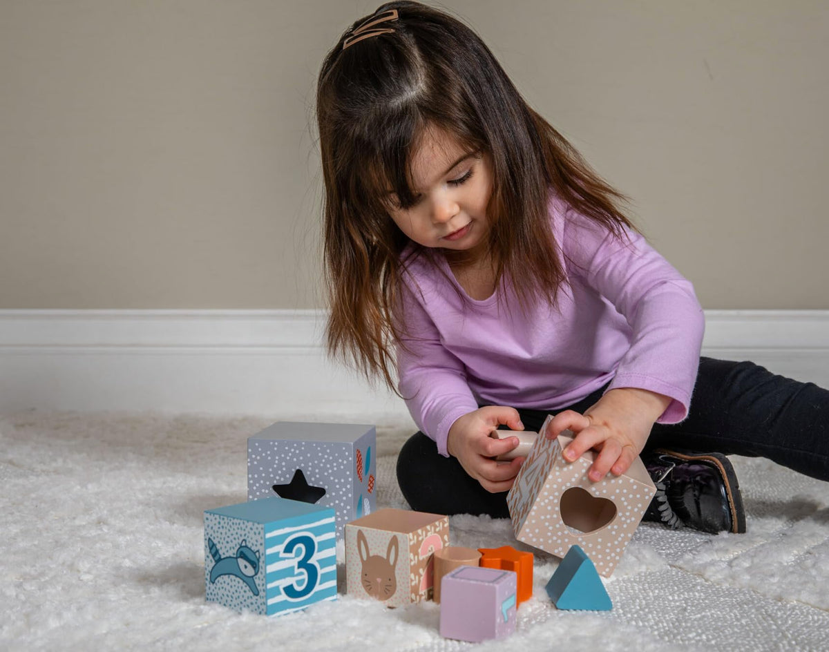 Mary Meyer Leika Wooden Toys Nesting & Stacking Blocks Montessori Toys for 18+ Months Old Toddler Preschool Gifts, 3.5 x 13.5-Inches, Woodland Animals