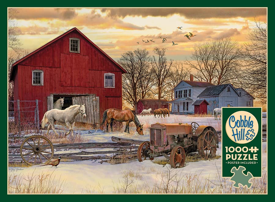 Cobble Hill 1000 Piece Puzzle - Winter on the Farm - Sample Poster Included