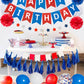 Blue White and Red Birthday Decorations, Patriotic Party Supplies Kit for Men Women Boys Grils, Happy Birthday Banner Paper Pompoms Red Blue Confetti