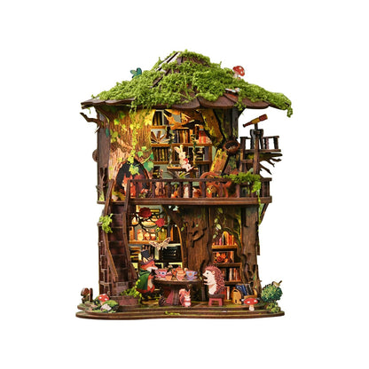 qpdbookpd DIY Book Nook,Buchstütze Aus Holz und 3D-Puzzle mit LED-Licht, bastelset Erwachsene?mini Book Nook,Weihnachten Geburtstag Geschenke(Forest