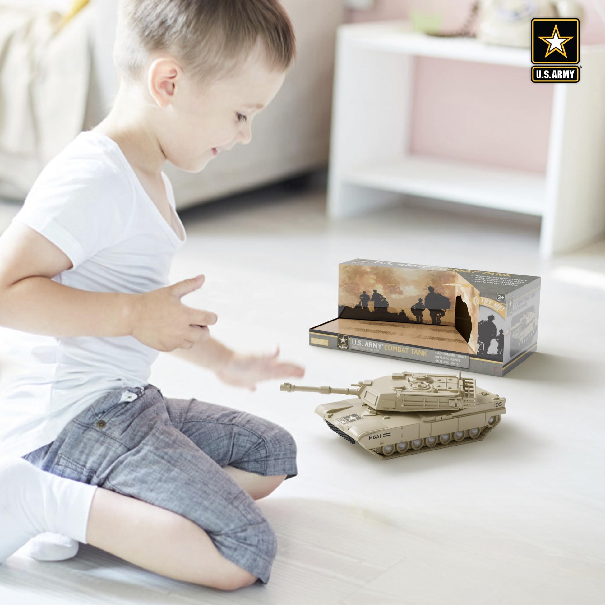 Lollipop U.S. Army Toy Friction Combat Tank with Lights and Sounds for Boys