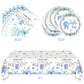 Blue Baby Boy Shower Birthday Tableware Set, 20 Disposable Plates and 20Napkins 1pcs Tablecloth, for Baby Boy Baby Shower Decorations (Blue)