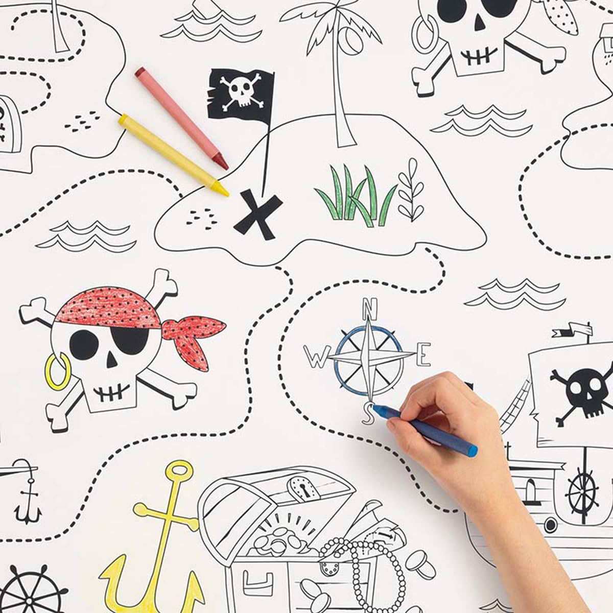 White Coloring Paper Ahoy Pirate Table Cover (54"x84") 1 Count - Perfect for Kids Parties and Enjoyable Mealtime