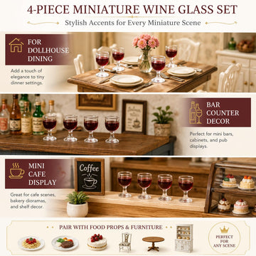 4Pcs Miniature Wine Glasses, Red, 1:12 Scale Dollhouse Accessories, Room Decoration Display