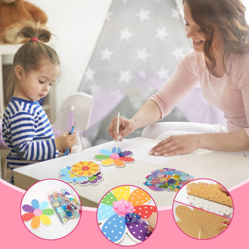 Fennoral 24 Pack Flower Poke in Art for Kids Make You Own Flower Bouquet Craft Kit DIY Poke EVA Foam Craft for Girls Boys for Classroom Art Activity