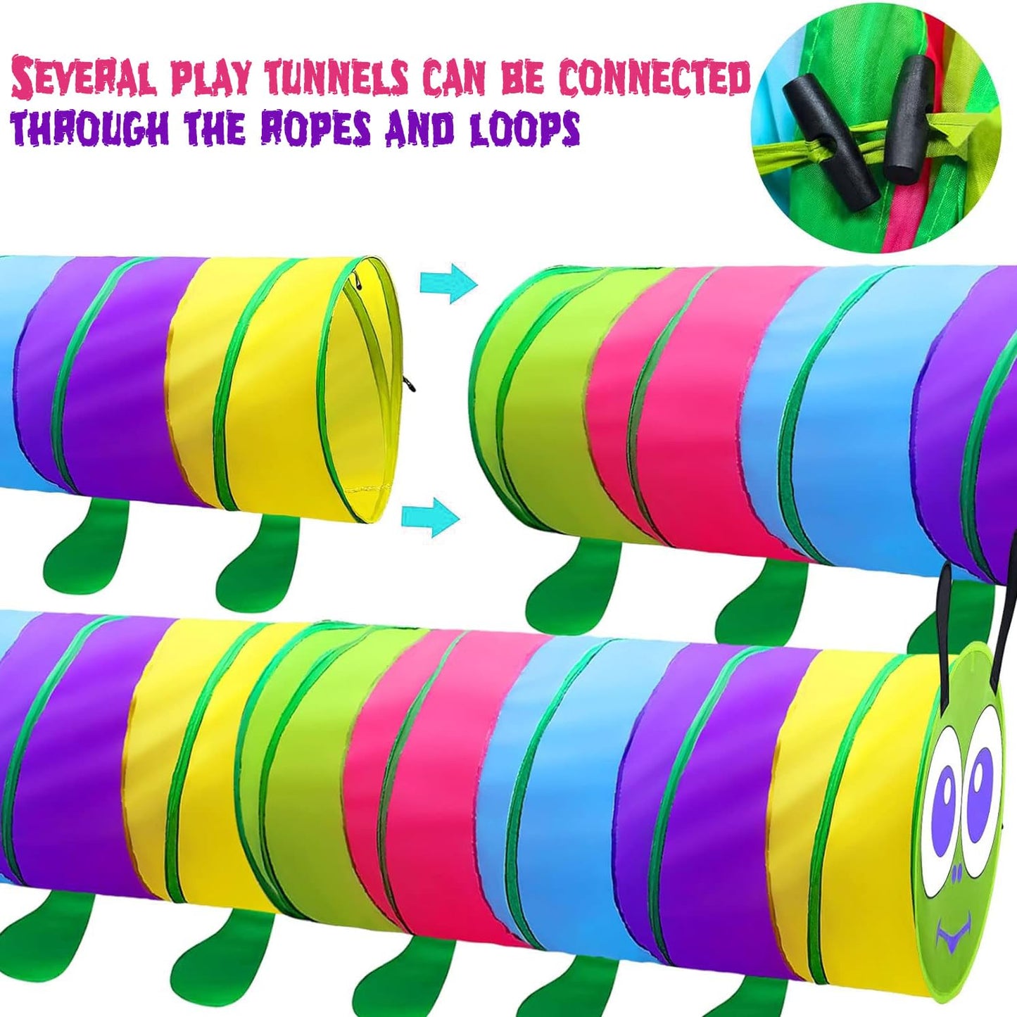 WER Kids Play Tunnel Tent Caterpillar Children Pop-up Tunnel Play House for Girls Boys Outdoor and Indoor Crawl Toy Tube with Carrying Bag