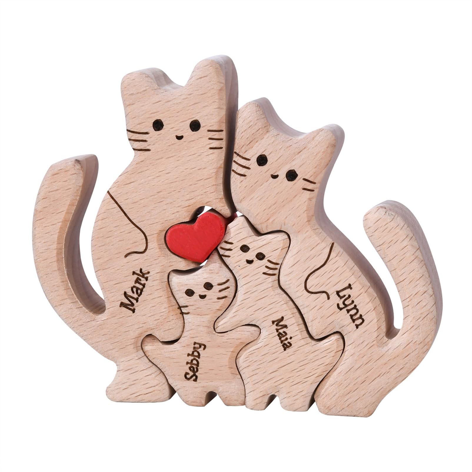 Personalized Wooden Puzzle with 2-8 Family Name,Wooden Cat Puzzle,Customizable Wooden Puzzle for Home Decor and Thoughtful Gifts,Birthday for Mom, Dad