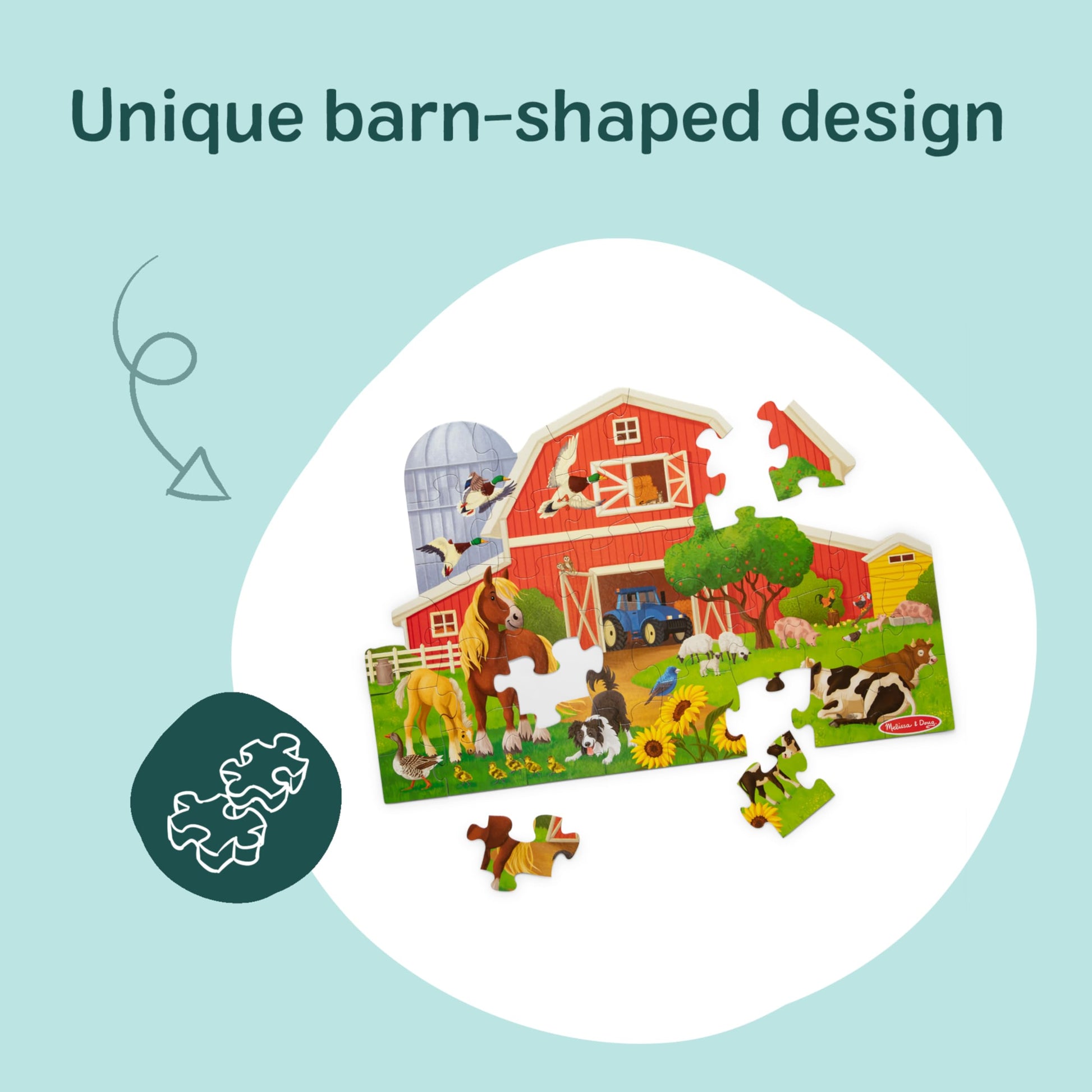 Melissa & Doug Busy Barn Shaped Jumbo Floor Puzzle 32-Piece Farm Toy