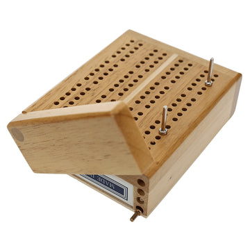 WE Games Travel Cribbage Board - Mini 2-Track Cribbage Game with Swivel Storage, Cards & Metal Pegs