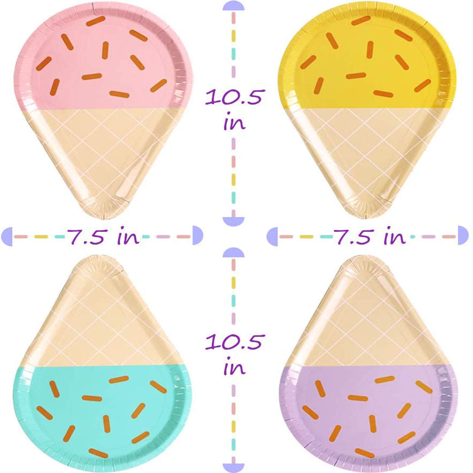 Shelling Home 48 Pcs Ice Cream Party Plates, 10'' Disposable Paper Plates, Cute Sundae Party Supplies for Kids Boys Girls Toddlers, Birthday Baby