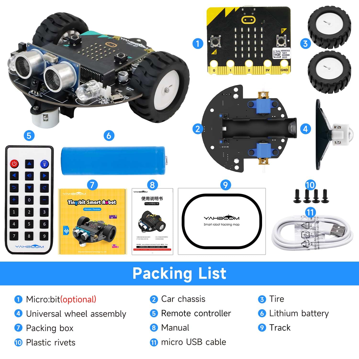 Yahboom Microbit V2 Robot Intelligent Obstacle Avoidance Follow Makecode Graphical Programming Python Programming?with Microbit V2? Pre-Assembled