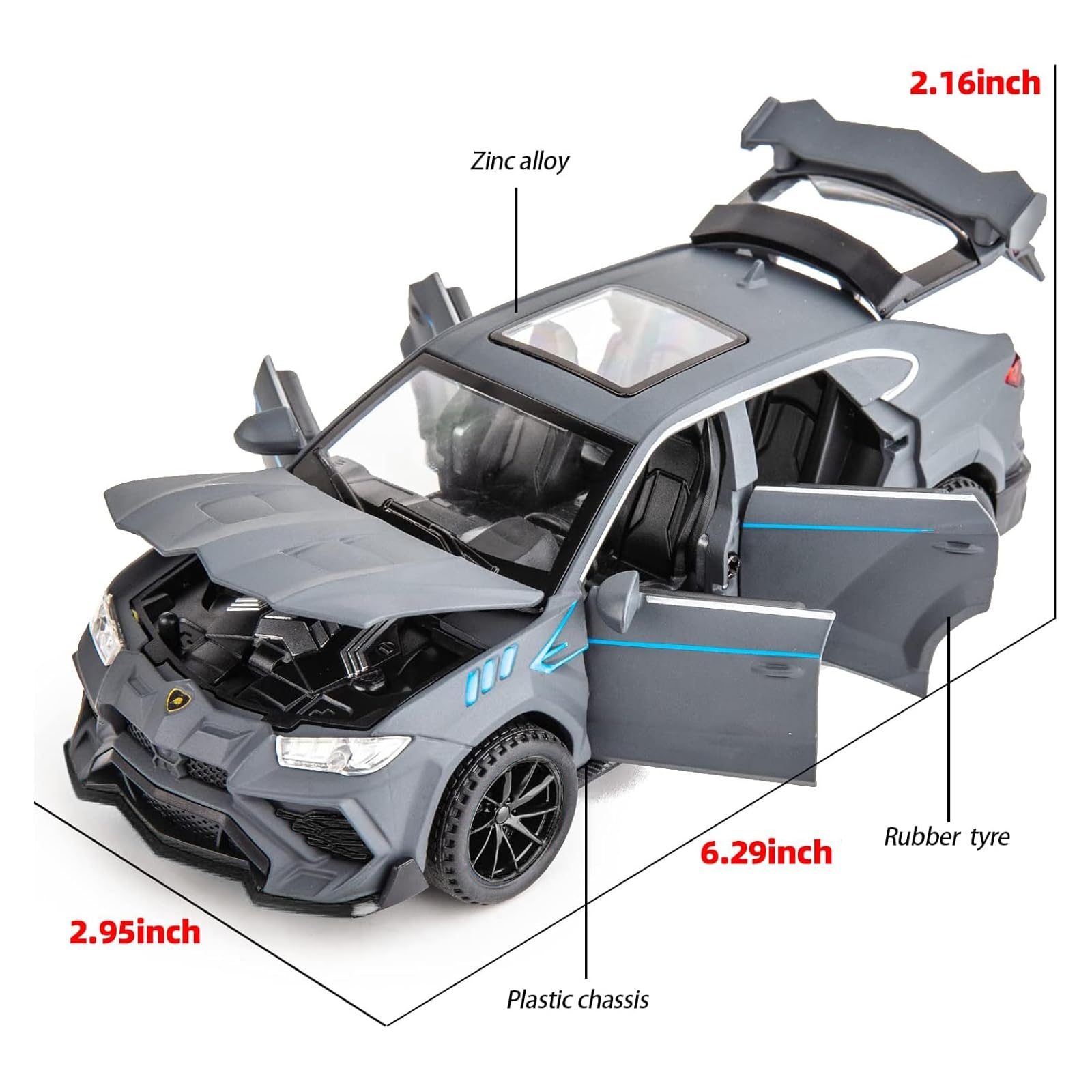 WAKAKAC Compatible for 1/32 Lambo Urus Model Car Diecast Collectible Pull Back Toy Car with Light and Sound Toy Vehicle for 3+ Year Old Kids Boys Gift