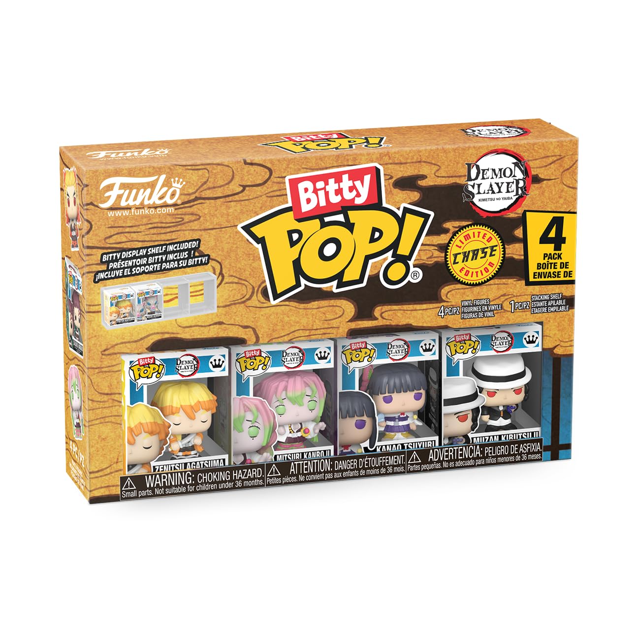 Funko Pop! Bitty 4pk: Demon Slayer - Zenitsu Agatsuma, Mitsuri Kanroji, Kanao Tsuyuri, and Mystery Figure - 0.9 Inch (2.2 Cm) Collectable - Stackable