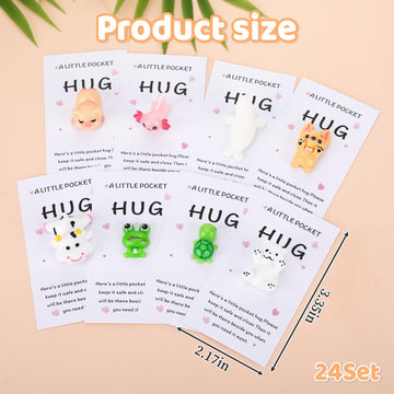 UzYlquw 24Set Pocket Hug Bulk Gifts, Mini Cute Resin Tokens with A Pocket Hug Cards, Thinking of You Gifts for Friends Coworkers Family Staff, Long