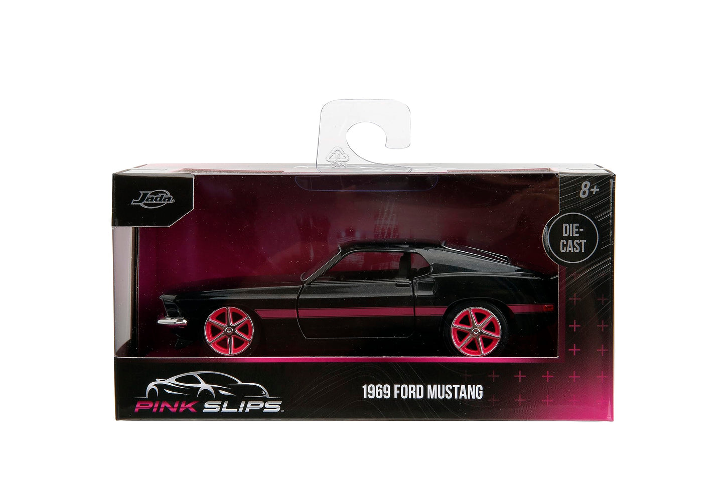 Jada Pink Slips 1:32 W2 1969 Ford Mustang Die-Cast Car, Toys for Kids and Adults (Black/Pink Stripes)