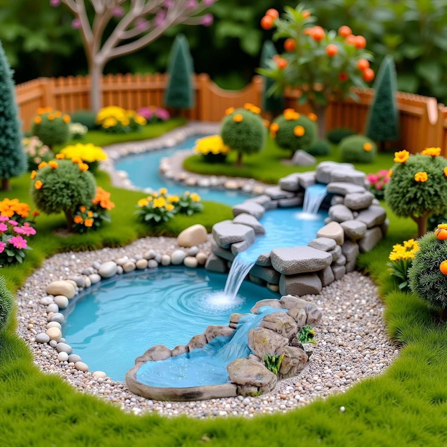 Senyango DIY Miniature Mini Water Pool, Garden Lawn Ornament for Mountain Dollhouse Decor, Craft Outdoor Statues, Village Character and Manor Style