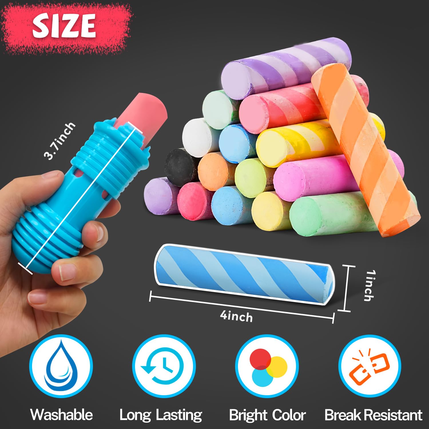 VEESA Sidewalk Chalk for Kids, Bucket Pack (46 Count + 2 Chalk Holders)
