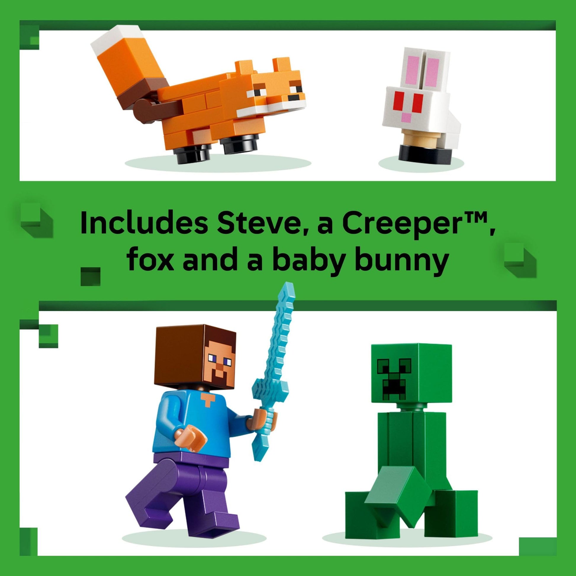 LEGO Minecraft Steve’s Taiga Adventure Building Toy for Boys & Girls - Video Game Playset & Toy Figures for Kids, Ages 6 + - W/2 Minifigures & 2