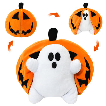 GYNAKJ Halloween Pumpkin Ghost Plush Toy with Zipper - Cute Jack-o’-Lantern Ghost Pillow Decoration - Soft and Cuddly for Boys and Girls Plush Toy