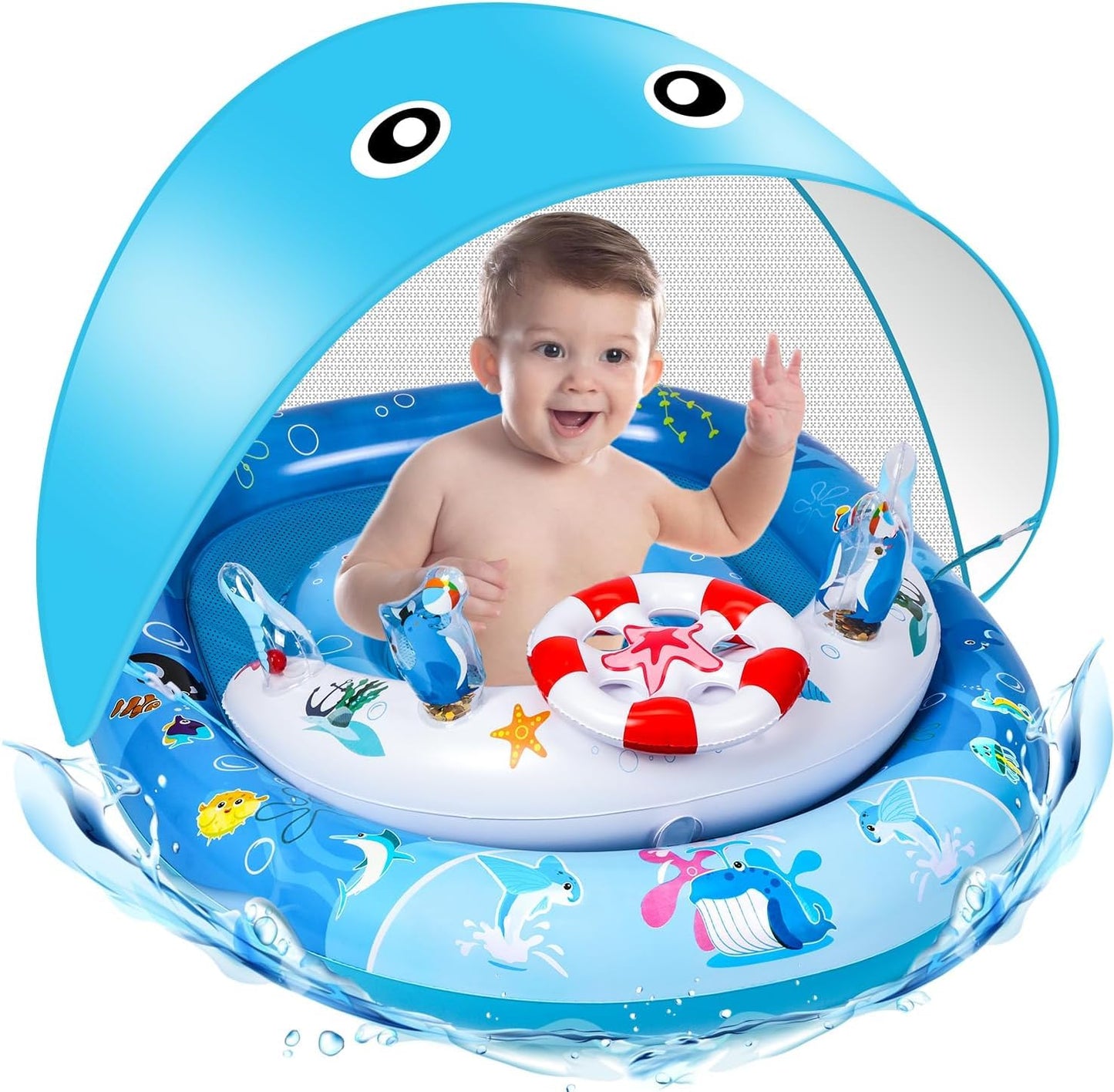 Baby Pool Float with Canopy, Baby Swim Float with UPF50+ Sun Canopy