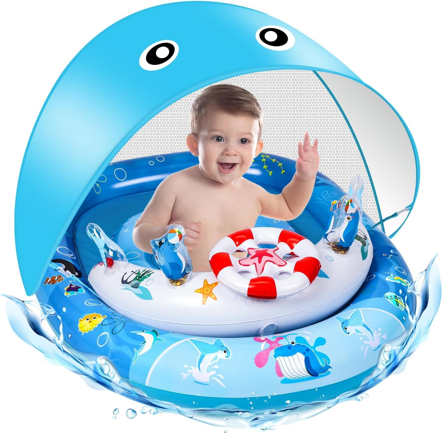 Baby Pool Float with Canopy, Baby Swim Float with UPF50+ Sun Canopy