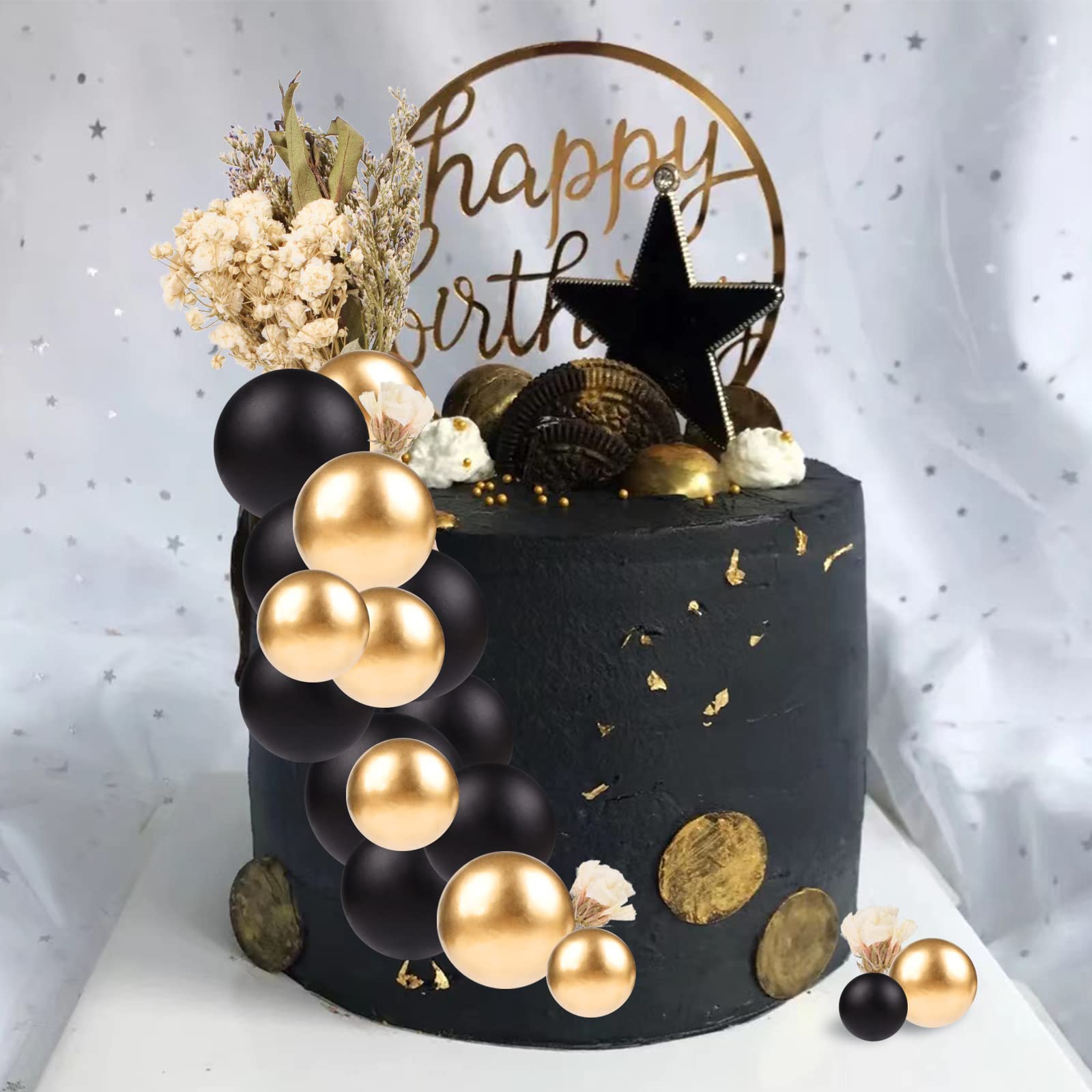 33 PCS Mini Ball Cake Topper Cupcake Insert Acrylic Cake Topper Artificial Dried Flowers Cake Decorations for Anniversary Graduation Birthday Party