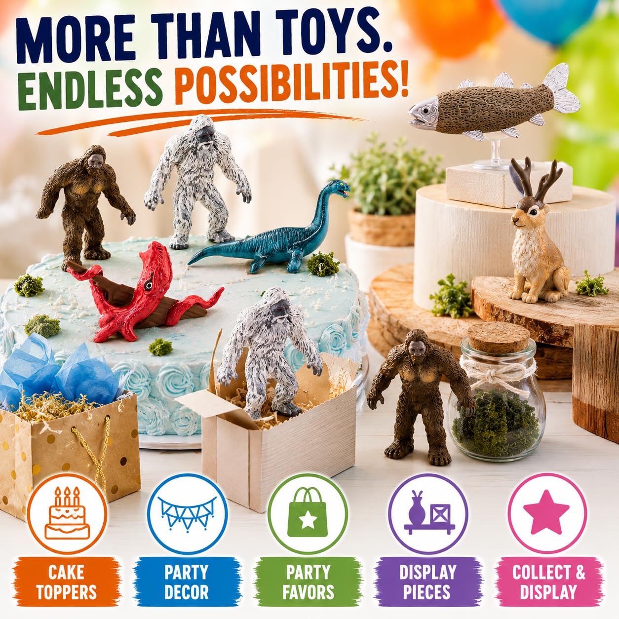 Safari Ltd. Cryptozoology Designer TOOB - 7 Figurines: Yeti, Loch Ness, Jackalope, Kraken, Trout, Coelacanth, Bigfoot - Educational Toy Figures