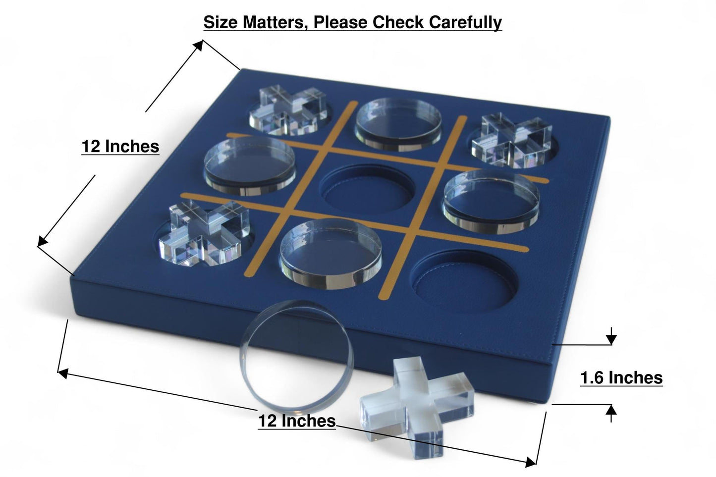 Modern Tic Tac Toe for Home Decoration with Blue Leather and Acrylic Pieces Decorative Table Top Housewarming Gift