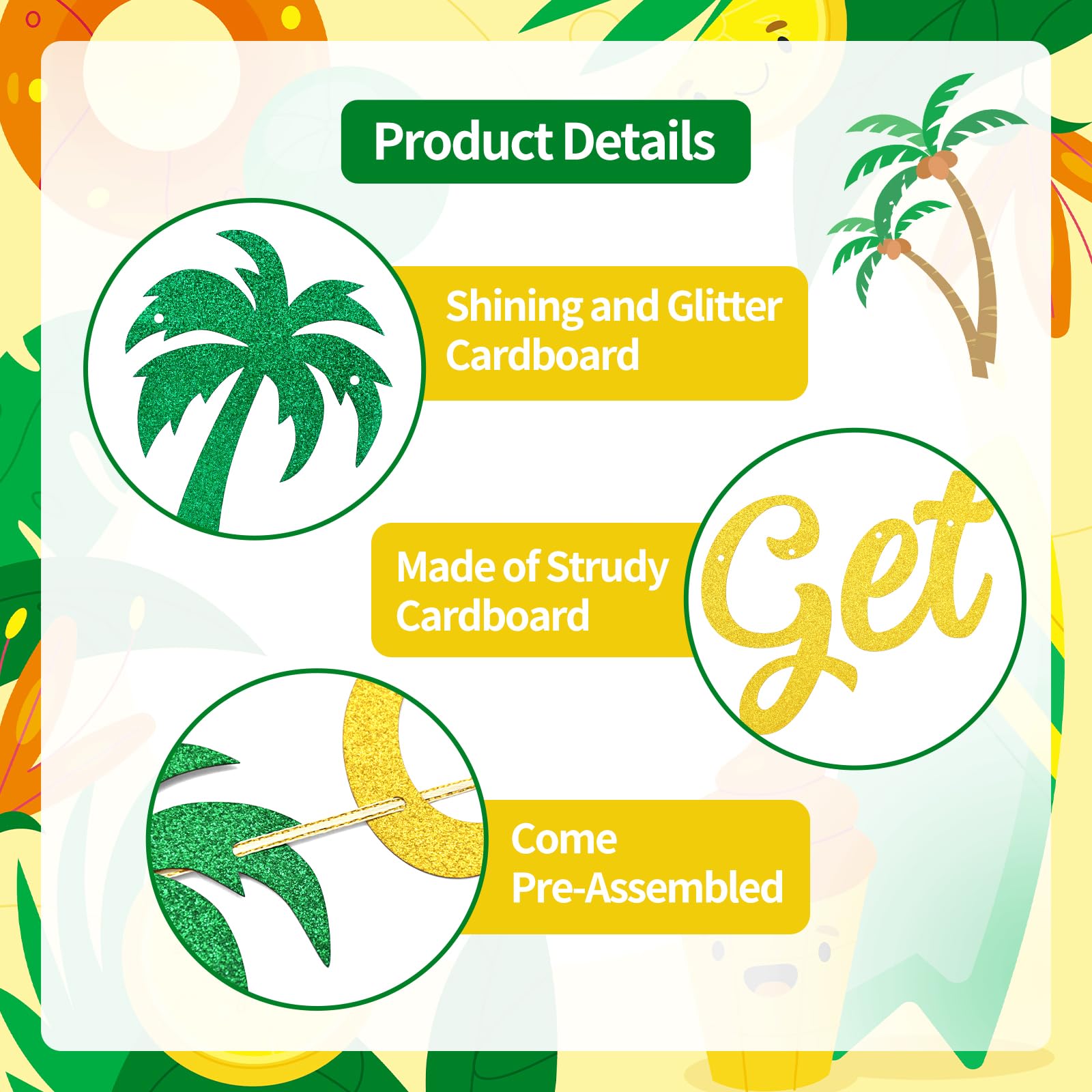 Let’s Get Flocked Up Banner - Pink Glitter Flamingo Party Banner with Palm Trees & Pineapple, NO DIY Required, Tropical Summer Pool Party