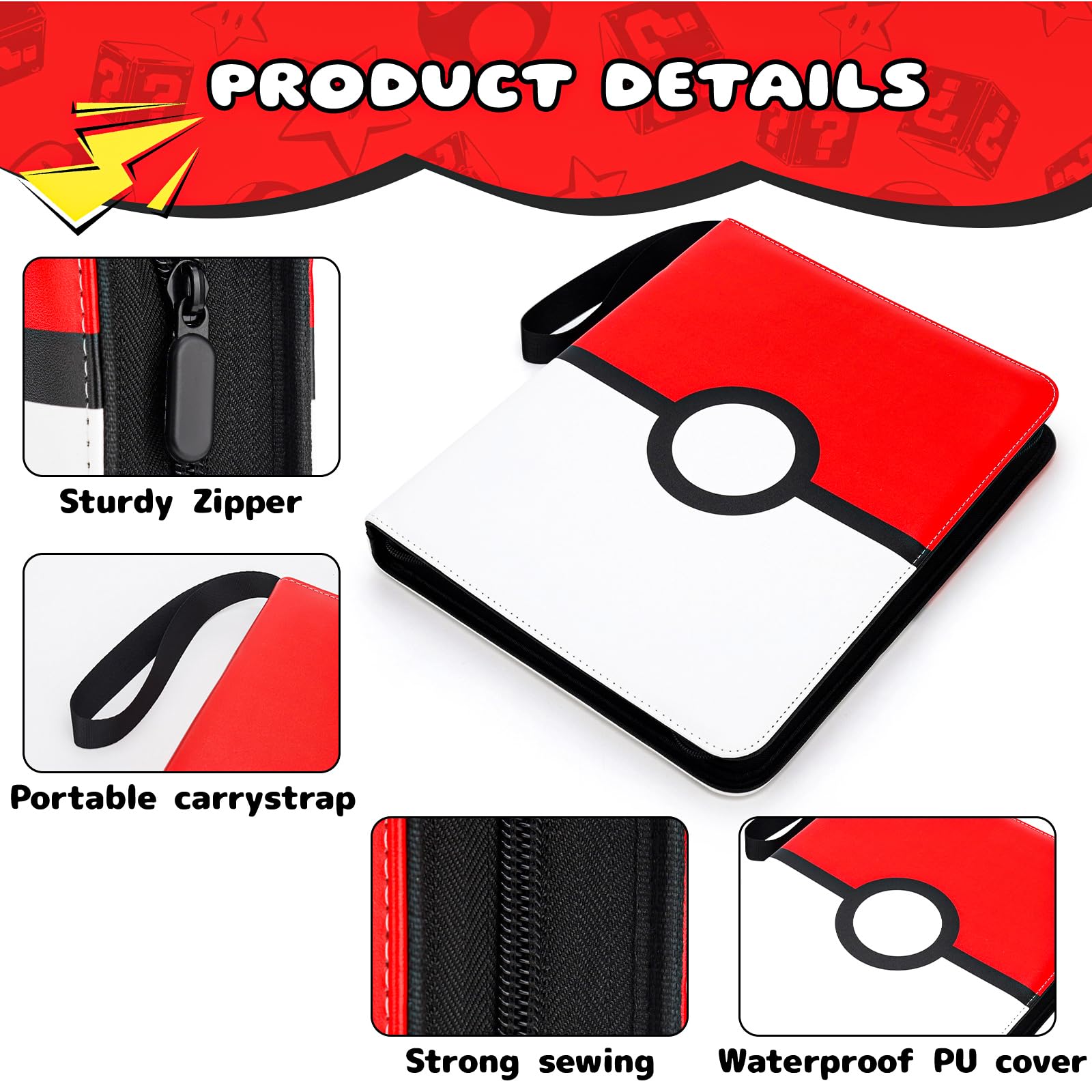 Card Binder 9 Pocket, 900 Pockets Extra Large Trading Card Binder with Zipper, PU Leather Waterproof Card Album Holder, 3-Ring Collectible Card Book