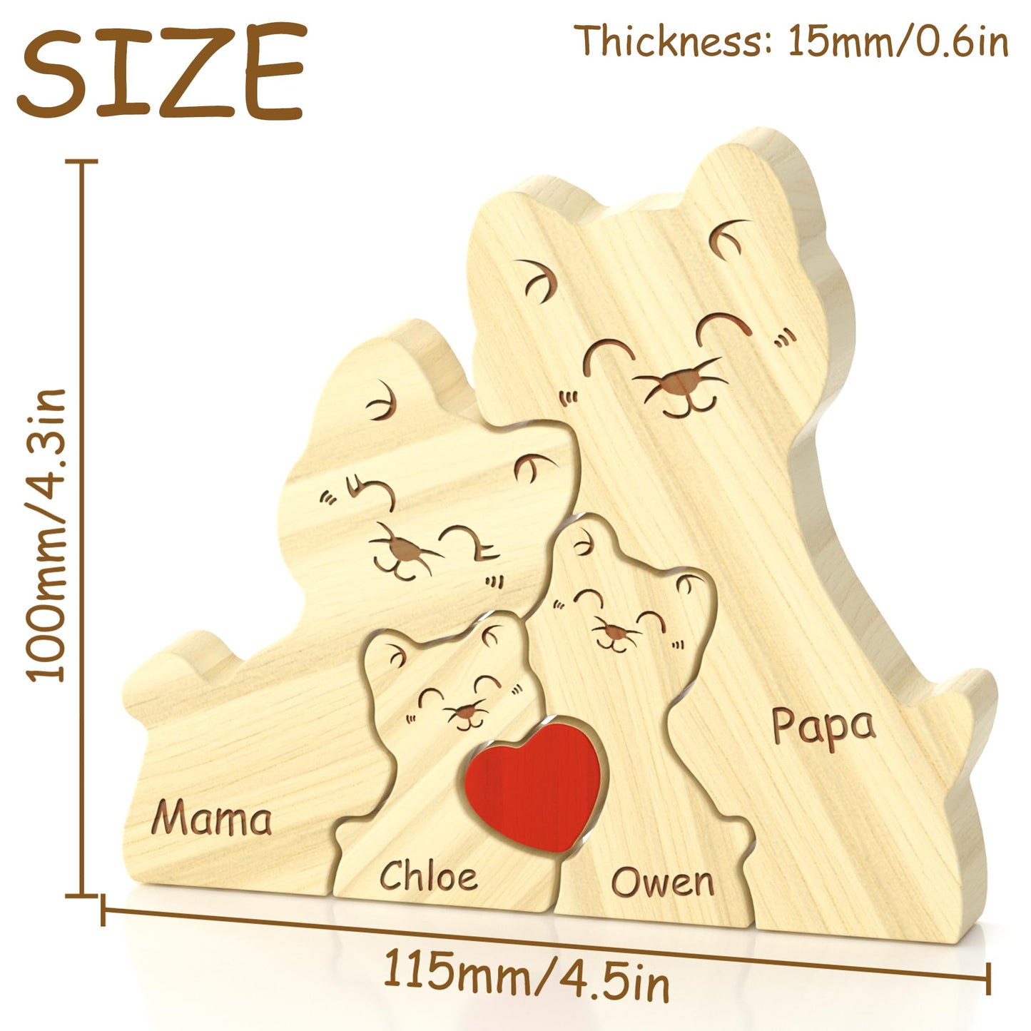 Personalized Wooden Cat Family Puzzle with 2-5 Name, Laser Engraving Custom Cats Family Member Names Puzzle Home Gifts, Christmas Housewarming Home