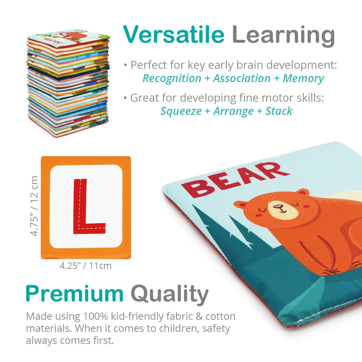 Urban Kiddy Zoo Alphabet Cards | Soft Alphabet Flash Cards, Educational Early Learning Infant Toys for Babies Infants Toddlers Boys Girls Kids Over 0