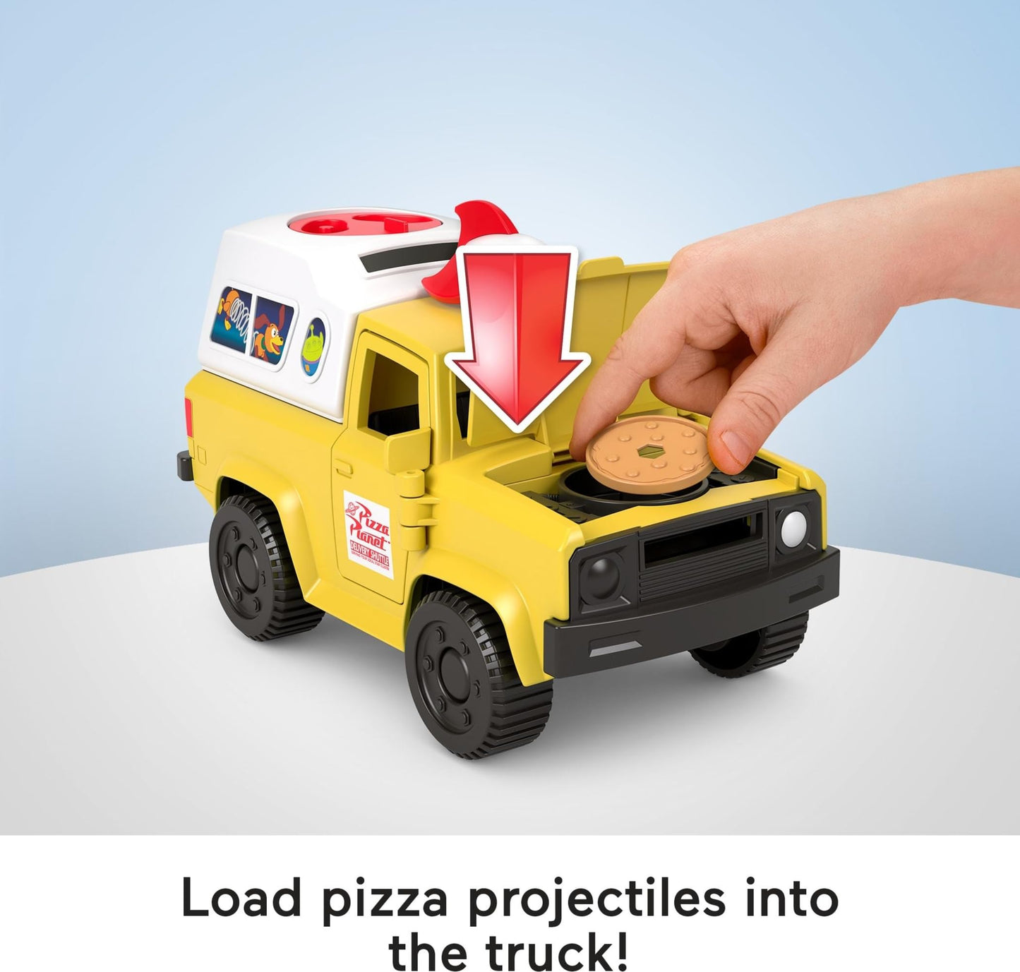 Fisher-Price Imaginext Disney and Pixar Toy Story Pizza Planet Truck with 3-inch Buzz Lightyear & Alien Friend Action Figures, Toy Vehicle & Pizza