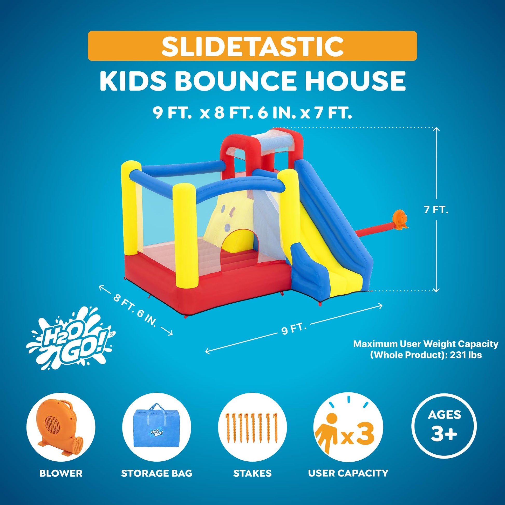 H2OGO! Slidetastic Kids Inflatable Bounce House with Slide & Blower