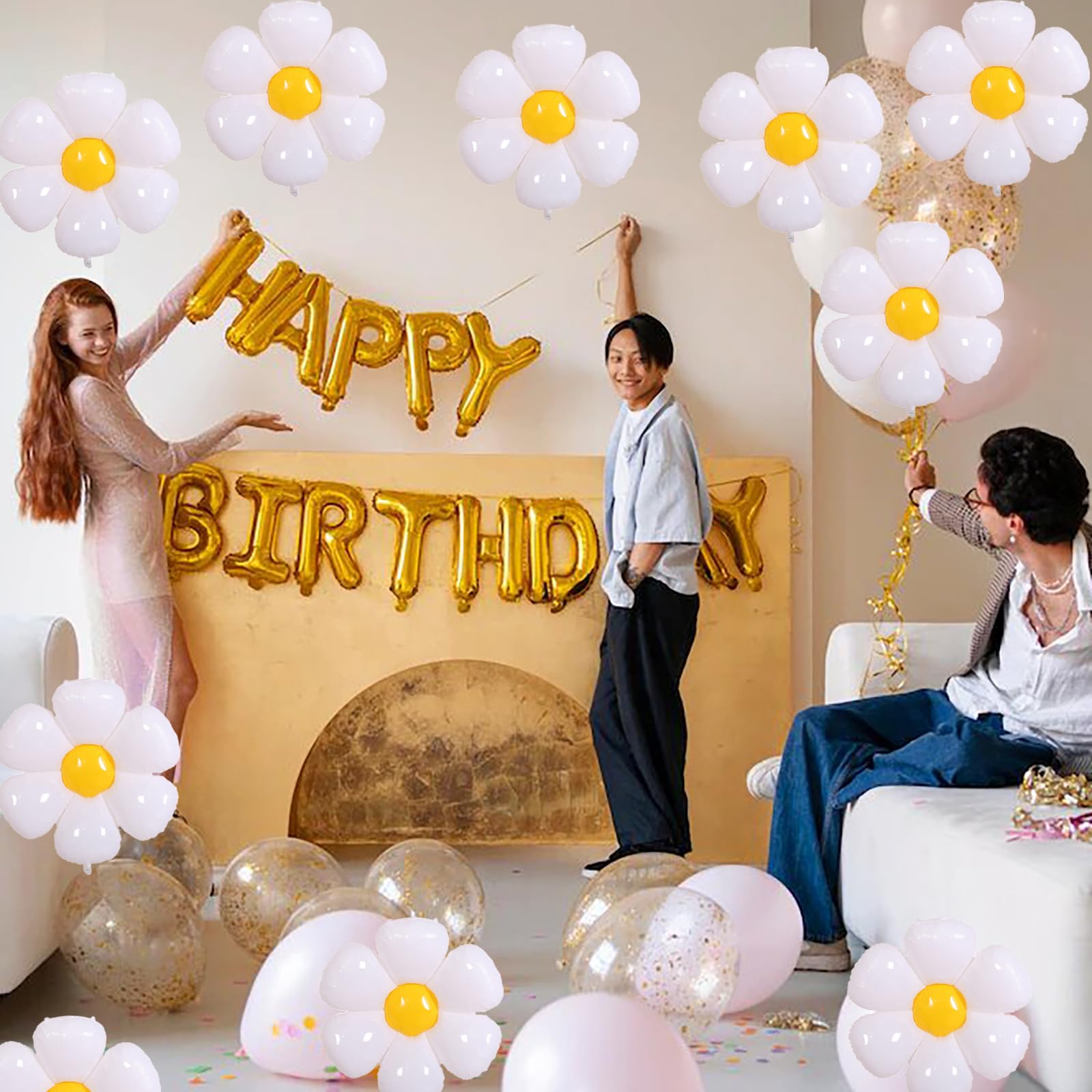 BIEUFBJI 20 Pieces Daisy Balloons, Daisy Balloons, for Daisy Birthday Decorations, Baby Shower, Wedding, Baby Shower