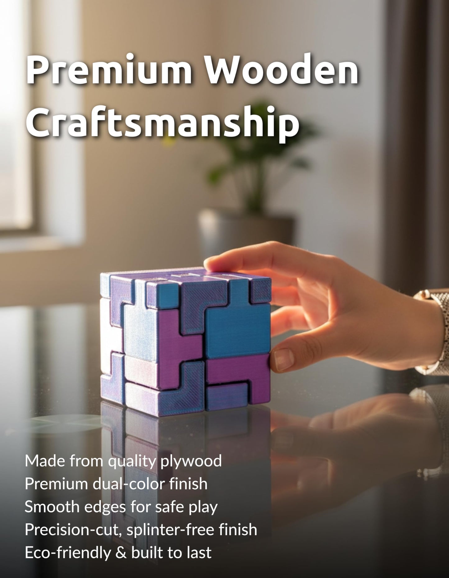 Interlocking Cube Brain Teaser Puzzle for Kids and Adults, Pocket Size 1.77 Inch Dual Color Blue and Purple Logic Challenge, Screen Free Focus Toy