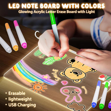LED Note Board with Colors, Lumiboards Led Drawing Board for Kids, Clear Drawing Board with Light, 12 Inch Light-Up Acrylic Writing Board, Ideal Gift